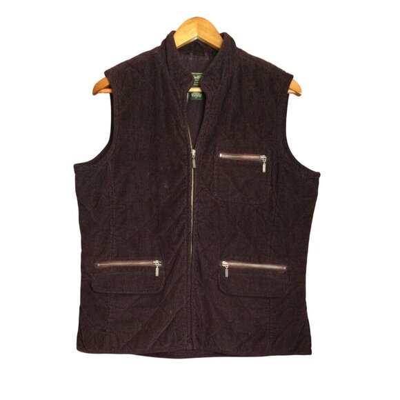 Eddie Bauer Womens Quilted Corduroy Vest With Zipper Pockets Insulated Brown Siz - Picture 1 of 7